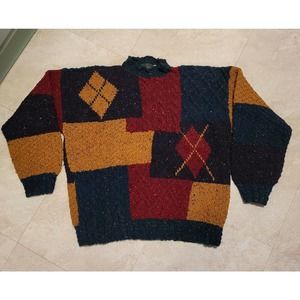 Vintage The Scotch House ColorBlock Knit Multicolor Wool Sweater Size M Medium